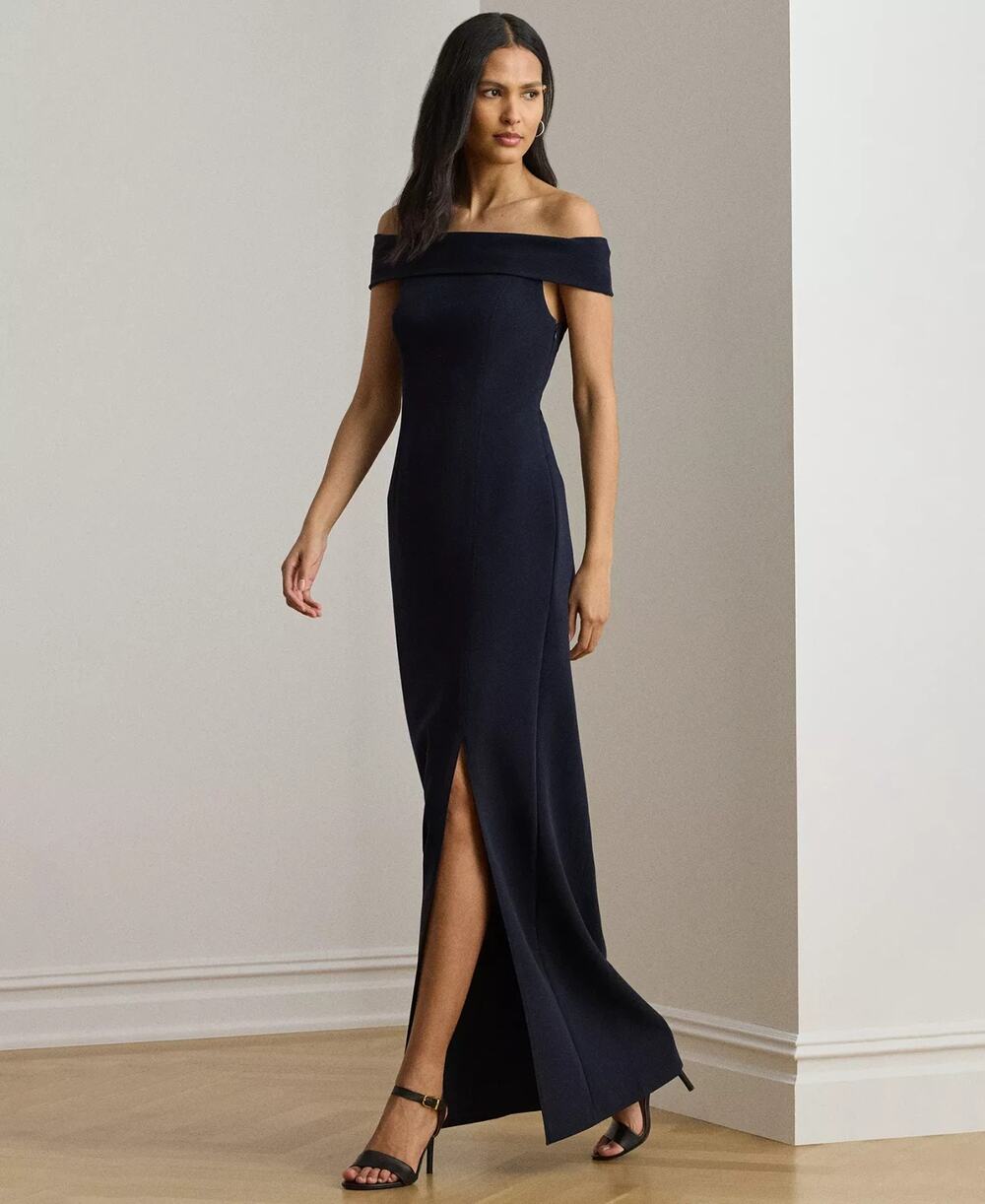 Lauren Ralph Lauren Off-the-Shoulder Gown Navy Size 8 3304